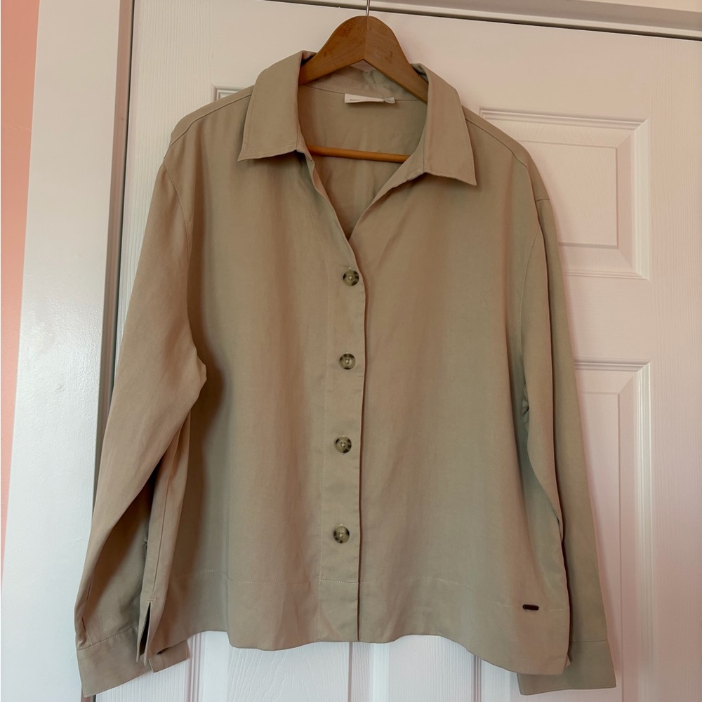 Cozy Earth Coastal Comfort Relaxed Button-Down Shirt in Tan